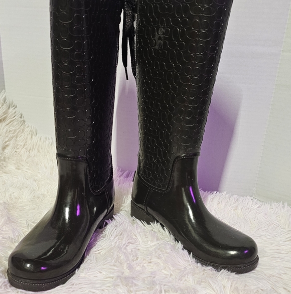 Coach Signature Rain Boots Mid-Calf Green FG1876 Embossed Size 9B NEW